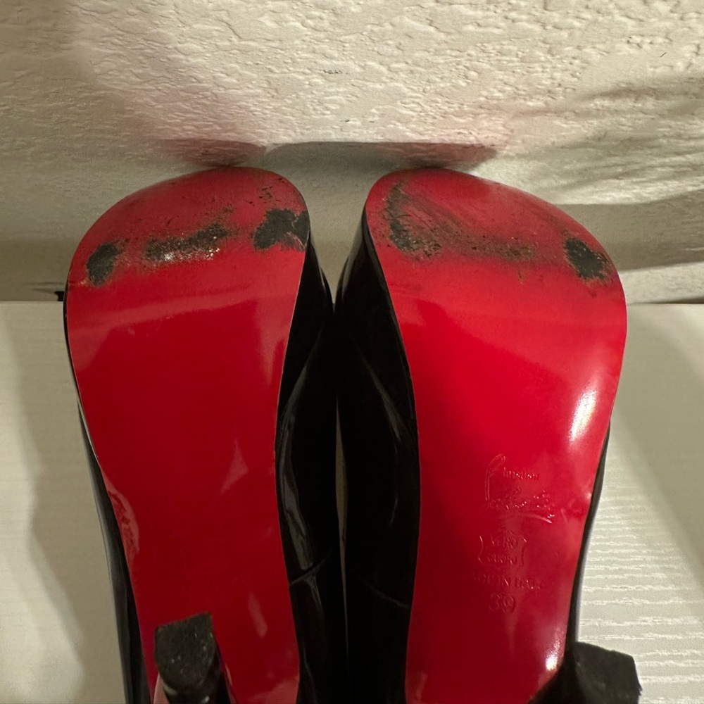 Christian Louboutin Fetish Peep 130 Black Patent Platform Sandal Heel Pump - Picture 9 of 10